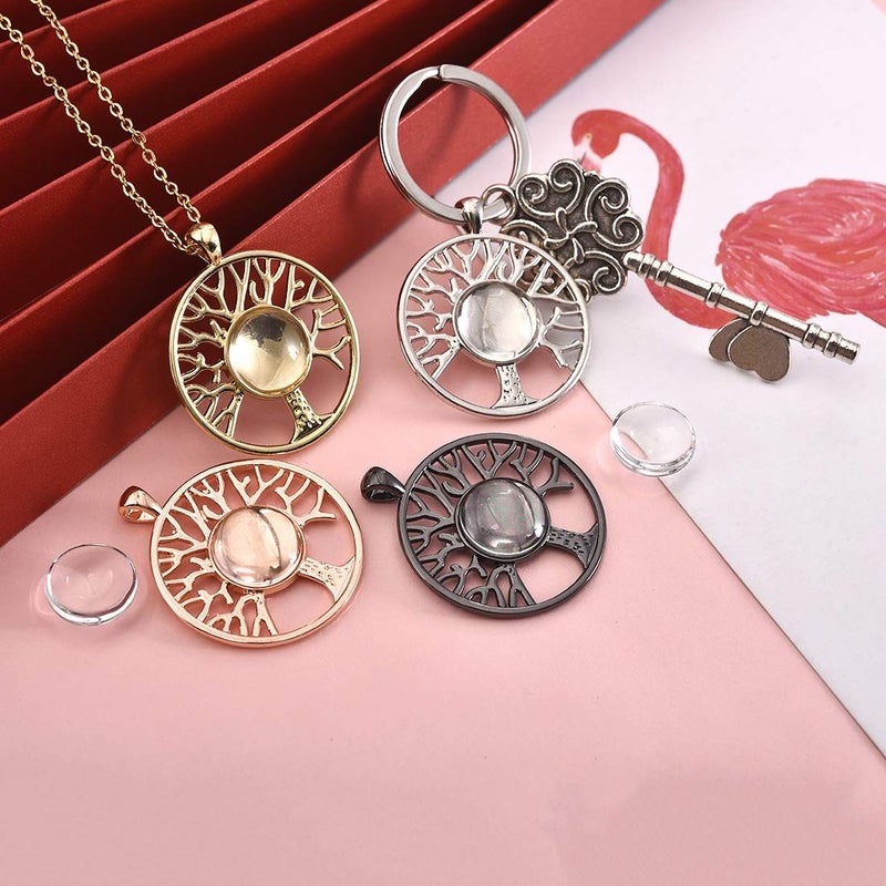 LANBEIDE 60Pieces Cabochons Crafting Kits-20Pcs Tree of Life Bezel Pendant Blank Trays with 20Pcs Glass Dome and 20Pcs Black Necklace Cords with Clasps for DIY Jewelry Making - Image 3